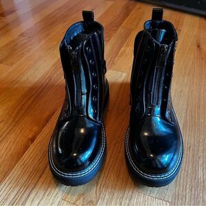 Dune Black Shiny Coltrane Combat Boots Size 11